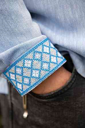 Вишиванка лляна чоловіча, довгий рукав, колір блакитний, р.52/54 топ Київ