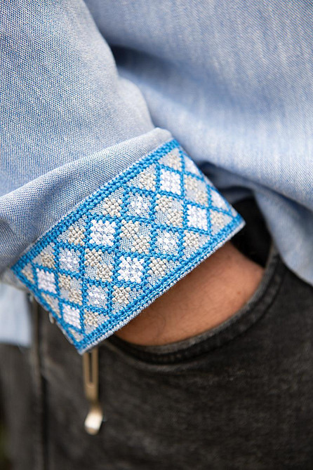 Вишиванка лляна чоловіча, довгий рукав, колір блакитний, р.52/54 топ Київ - фото 3