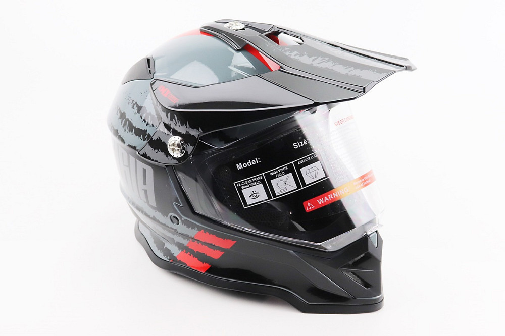 Шолом кросовий/ендуро/АТV зі склом BLD-819-7 S (55-56см), ЧОРНИЙ/СІРО-ЧЕРВОНИЙ Киев - изображение 1