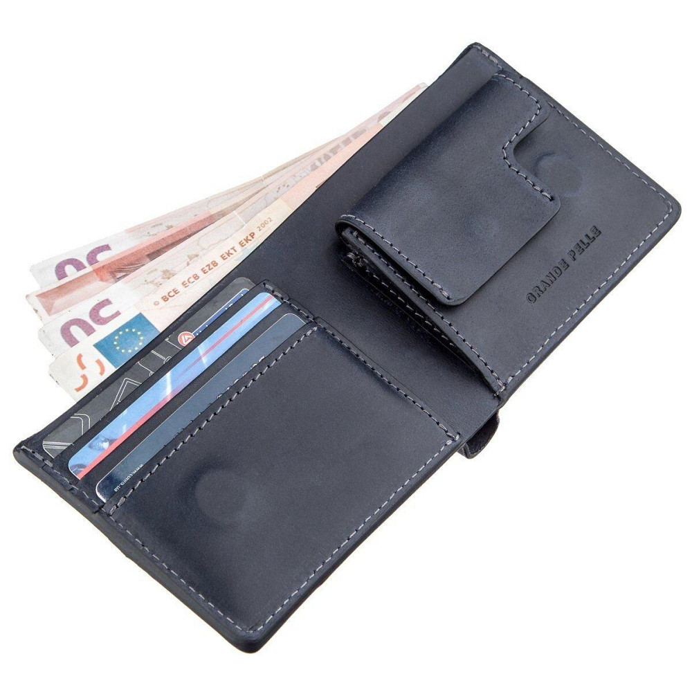 Компактное портмоне унисекс на магните Синее (GRANDE PELLE) Киев - изображение 3