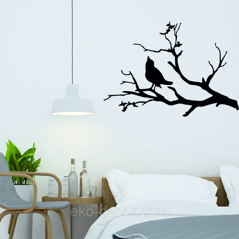 Декоративное настенное Панно «Птичка на ветке», Декор на стену 110*77 см, Черный Киев - изображение 1