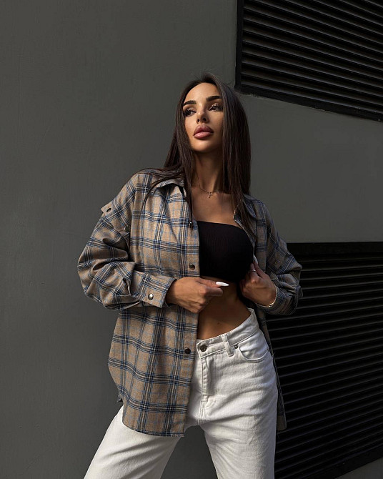 Жіноча повсякденна сорочка в клітинку турецька фланель беж-блакитний Одеса - фото 5