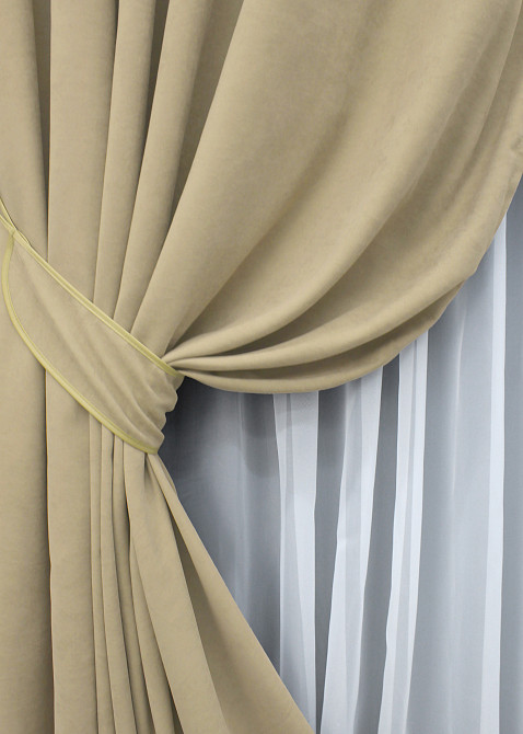Комплект штор на люверсах VR-Textil Микровелюр Petek YL № 1801ш 150х270 см 2 шт Кремовый (37-0267) Киев - изображение 5