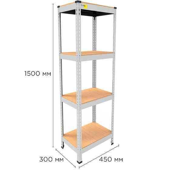 Металевий стелаж Emby Light Series (розмір 1500х450x300мм) 4 полиці ДСП до 100кг Білий Вінниця