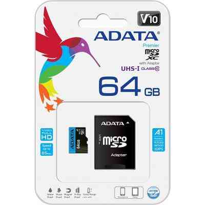 Карта пам&apos;яті ADATA 64GB microSD class 10 UHS-I A1 Premier (AUSDX64GUICL10A1-RA1) Вінниця