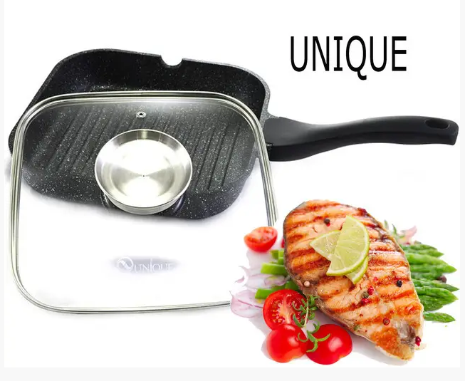 Сковорода-гриль UNIQUE UN-4011 24 см с антипригарным покрытием и рифленым дном для жарки мяса Одесса - изображение 1