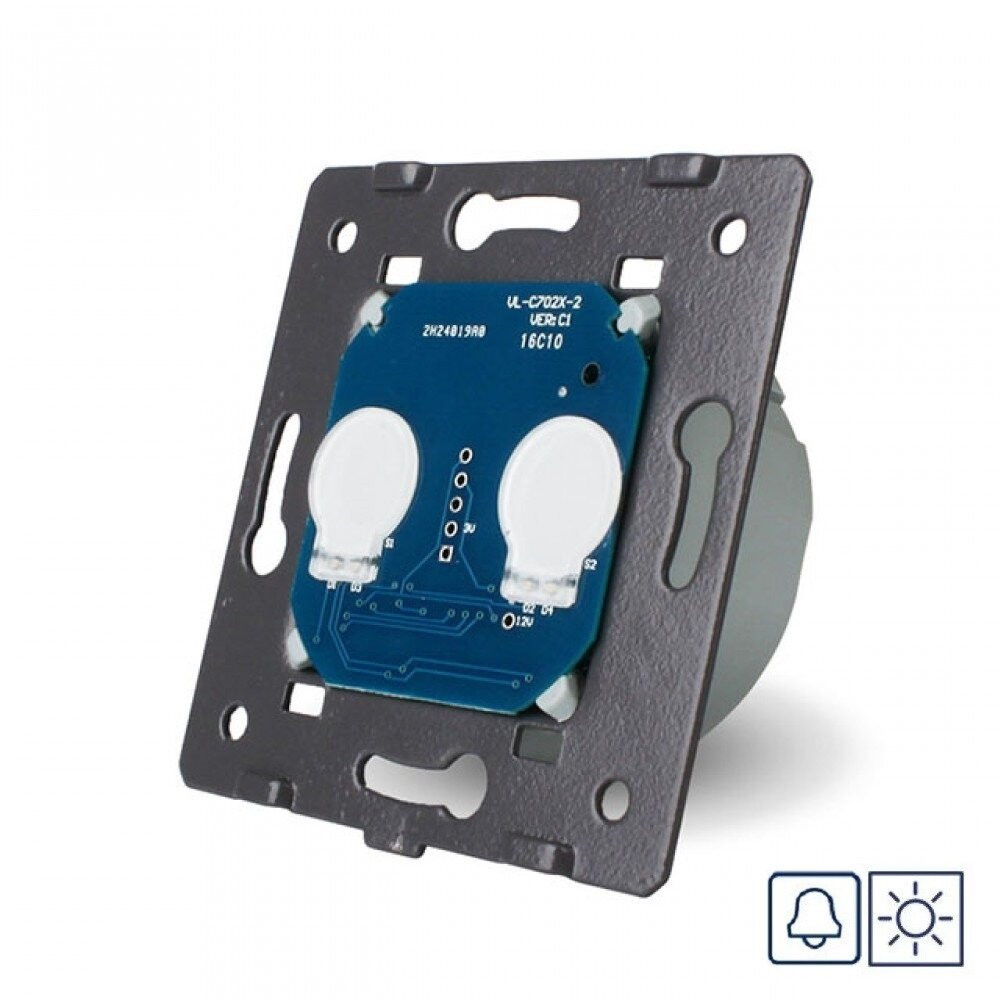 Сенсорна кнопка LIVOLO, 2-сенсори, без фіксації (дзвінковий / імпульсний), 230В з нейтраллю, безпотенційний / сухий контакт (VL-FC2NB-2G) Коломыя - изображение 1