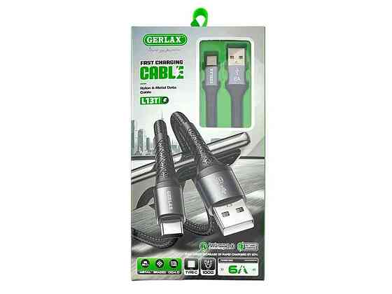Кабель Type-C L13T 6A чорний тканинний 1м ТМ Gerlax Київ