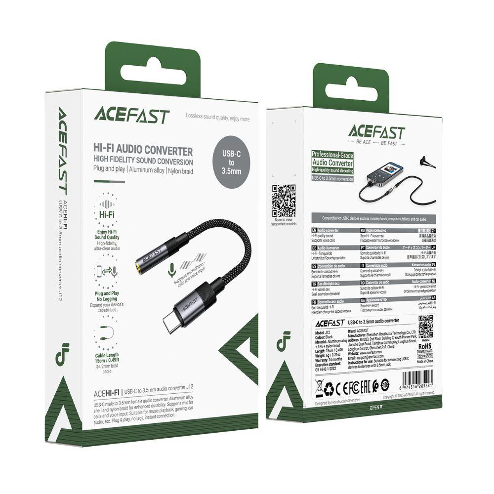 Аудіокабель ACEFAST J12 Type-C to 3.5mm female, nylon braid, 0,15m, Black Одеса - фото 2