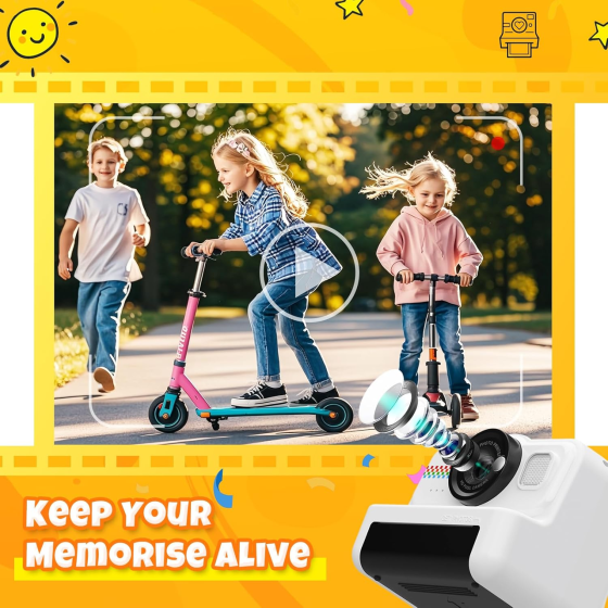 Детский фотоаппарат мгновенной печати HiMont KC02 Pink — Цифровая селфи-камера 1080P, карта 32 ГБ, 3 рулона бумаги, игры Киев