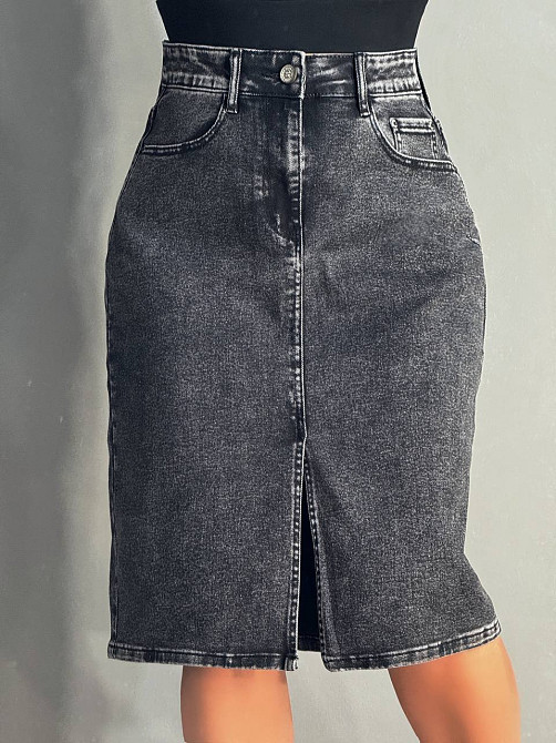 Спідниця жіноча джинсова Vanver 82050 пряма з розрізом середня довжина чорна , чорний, З2, 32, 88 см, 111 см Київ - фото 14