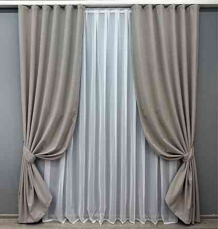 Комплект готовых штор VR-Textil Лен блэкаут № 1798ш Серый 100х270 см 2 шт (31-838) Киев