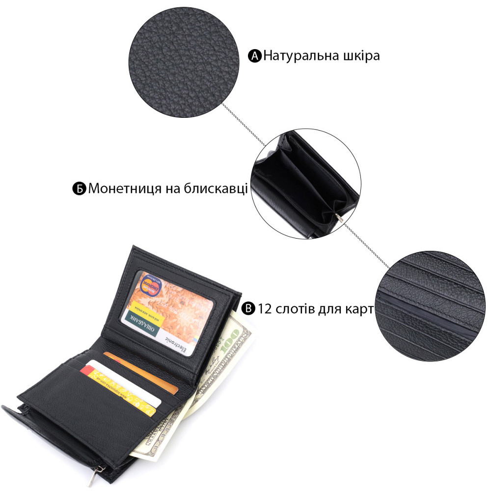 Удобный женский кошелек с монетницей из натуральной кожи Черный (ST Leather) Киев - изображение 8