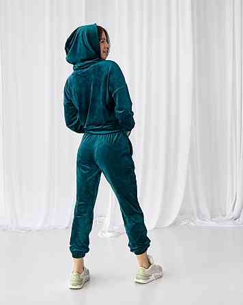 Жіночий велюровий костюм із капюшоном Смарагдовий M Харків