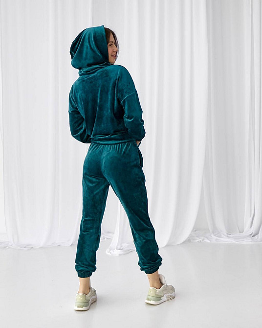 Жіночий велюровий костюм із капюшоном Смарагдовий M Харків - фото 3