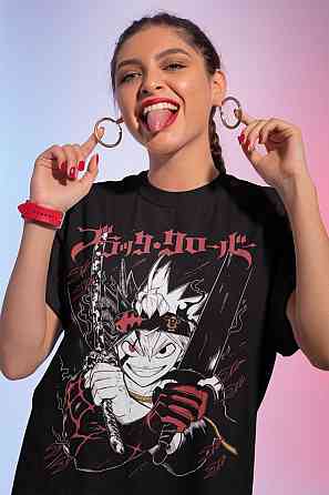 Футболка для хлопчика з аніме принтом Чорна конюшина оверсайз (зріст від 165 до 180) Чорний AnimeJ0439m Дніпро