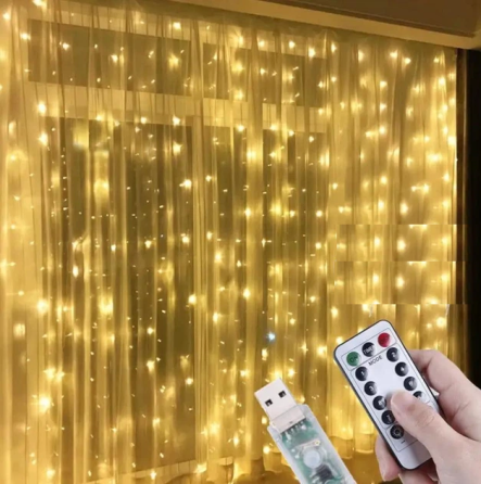 Гирлянда Штора SFK-09 (2х2 м) с пультом и USB зарядкой (Желтый и синий свет) Киев