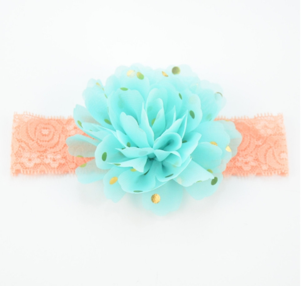 Дитяча пов'язка на голову персик + ментол - окружність голови приблизно 40-52см, діаметр квітки 10см Київ - фото 1