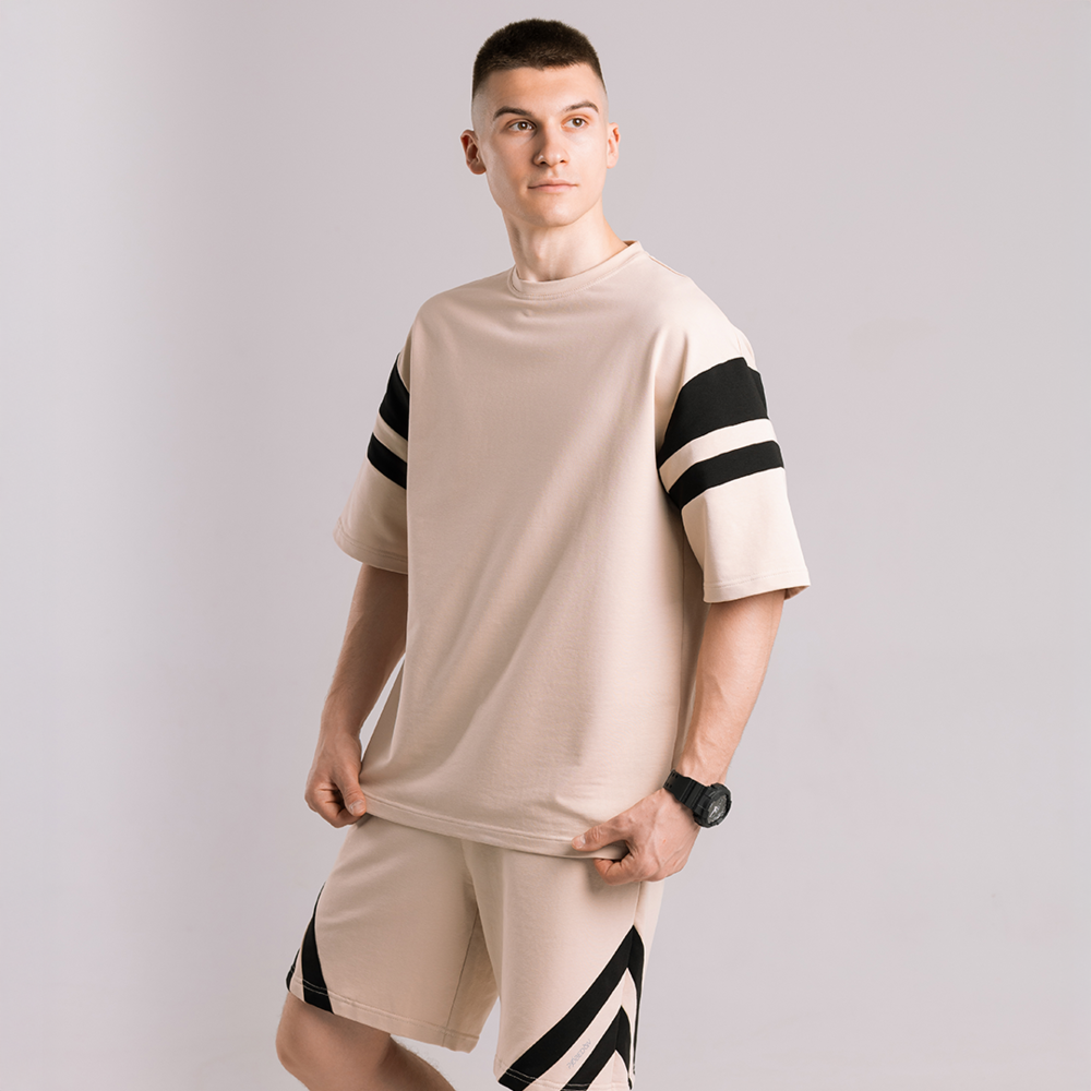 Чоловічий літній комплект шорти і футболка бежевий вільного крою Pobedov Flow Київ - фото 4