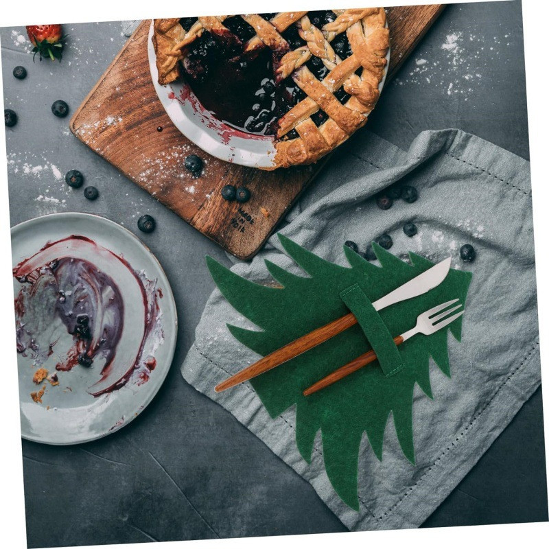 Новогодние конверты для столовых приборов Елочки 4 штуки 20 на 20 см зеленый Киев - изображение 4