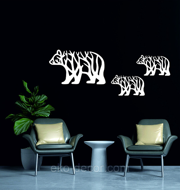 Декоративне настінне Панно «Ведмедики» Декор на стіну Чорний, 70*43 см.-1 шт 42*25 см.-2 шт. Київ - фото 3