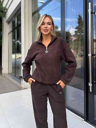 Женский теплый прогулочный костюм двойка: кофта и штаны флис двусторонний Шоколадный, 44 Одесса