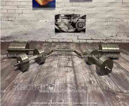 Штанга W-подібна + гантелі металеві 2 по 40 кг Набір 86 кг Гантелі, гирі, штанги та диски набірні Київ