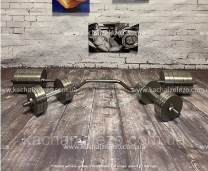 Штанга W-подібна + гантелі металеві 2 по 40 кг Набір 86 кг Гантелі, гирі, штанги та диски набірні Київ - фото 1