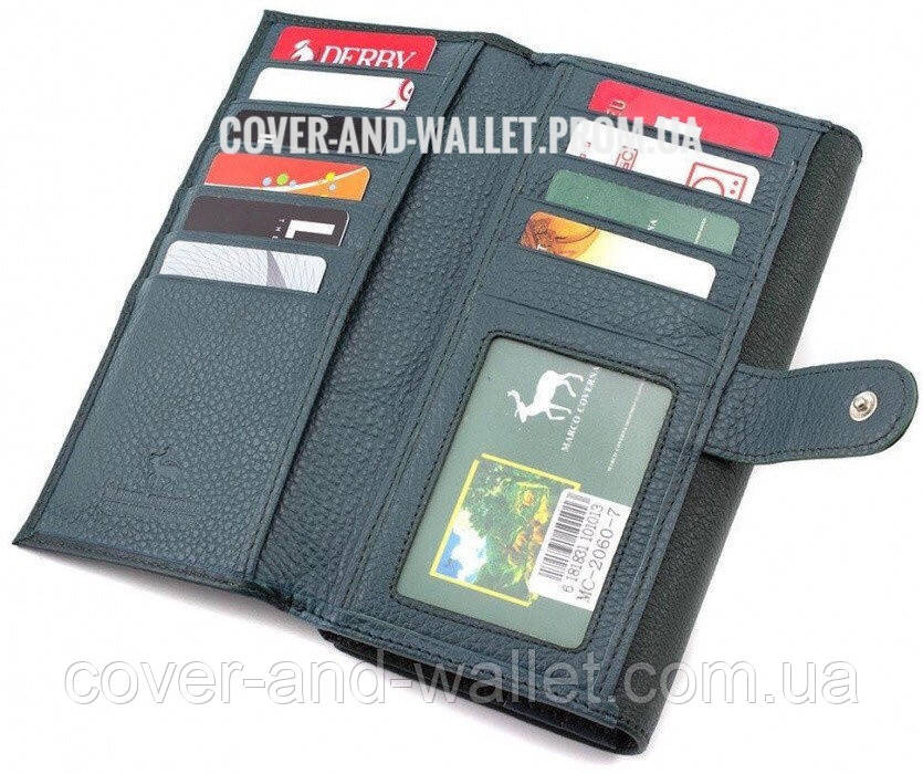 Зеленый женский кошелёк с отделом для визиток из натуральной кожи Marco Coverna Киев - изображение 7