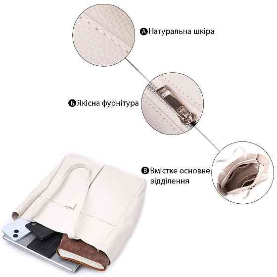 Містка сумка-шоппер з натуральної шкіри Shvigel 22843 Бежева Київ