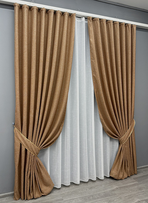 Комплект готових штор VR-Textil Льон ELEMENTA № 1865ш Світло-коричневий 120х290см 2 шт (39-0044) Київ - фото 3