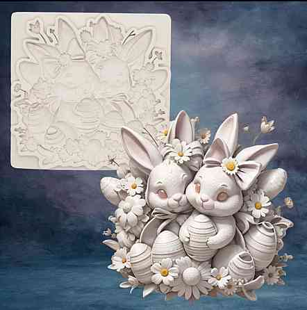 Молд пасхальный кролики 80 на 80 мм серый Киев