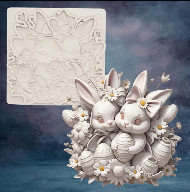 Молд пасхальный кролики 80 на 80 мм серый Киев - изображение 3