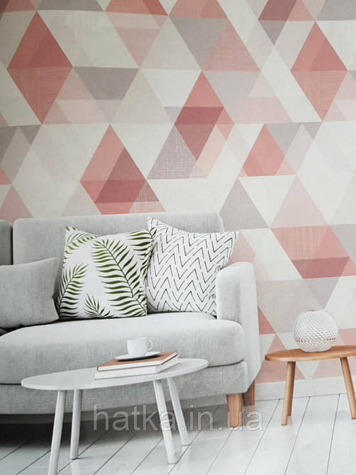 Шпалери вінілові Grandeco One roll one motif 2 IW2402 панно 3д геометрія квадрати ромби рожеві білі бузкові Київ - фото 1