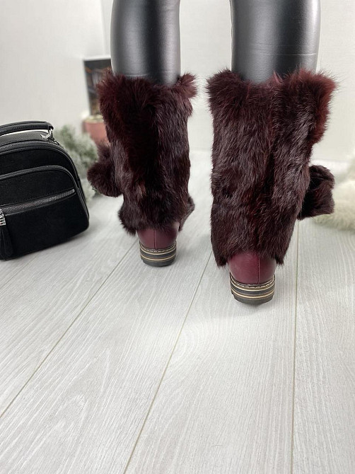 TopS Унти жіночі TopS бордові натуральна шкіра з хутром висота 26см обхват 32-33см размер 38 (А Коломыя - изображение 4
