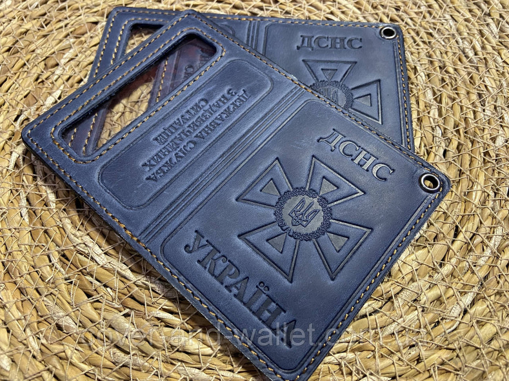 Кожаная обложка на пластиковое удостоверение ДСНС с шевроном Синий Киев - изображение 2