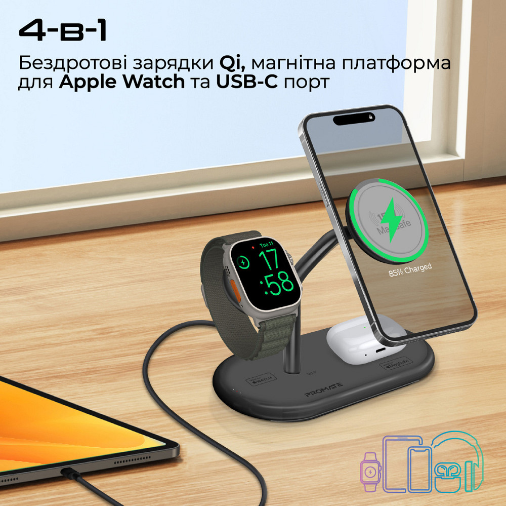 Бездротовий зарядний пристрій Promate Synergy-Pro MagSafe 57W Black ( Чорний ) Харьков - изображение 2
