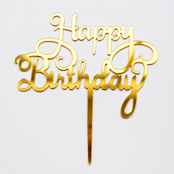 Топер для торта Happy Birthday дзеркальний золотий декоративний на День народження Київ