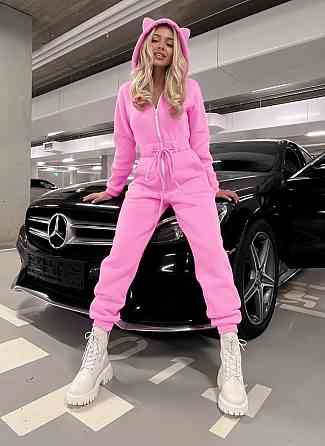 Женский стильный теплый комбинезон с ушками трехнить на флисе Розовый, 40/42 Одесса