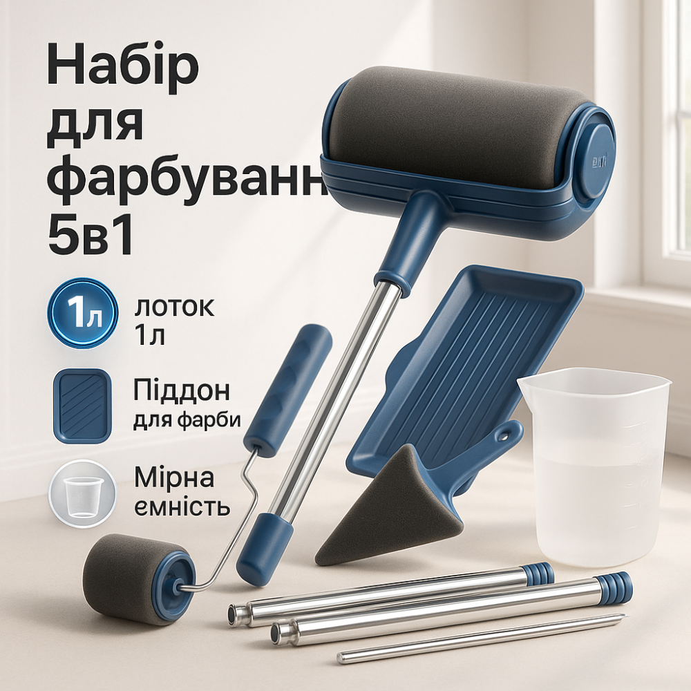 Набор для покраски стен потолка пола валик с резервуаром Paint Roller 5 в 1 OU-70 Львов - изображение 8