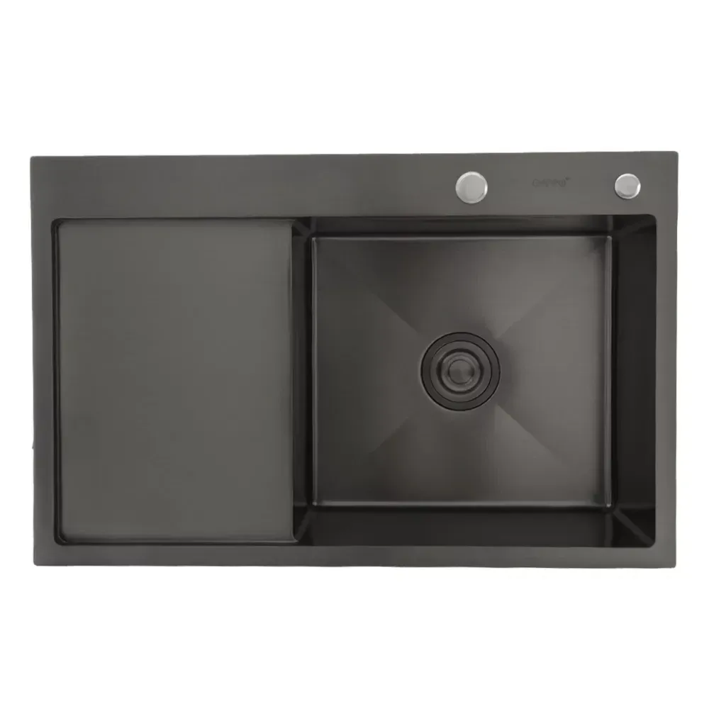 Кухонная мойка из нержавеющей стали GAPPO GS7850-6R 780x500 мм, чаша правая, (3.0/0.8 мм) черная Киев - изображение 1