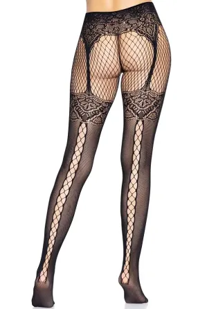Колготки Leg Avenue Fishnet tights with back seam One size Black, задній шов, мереживо, сітка Львов