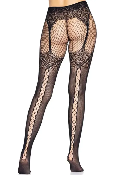Колготки Leg Avenue Fishnet tights with back seam One size Black, задній шов, мереживо, сітка Львов - изображение 2