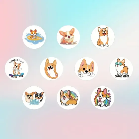 Рулон наліпок із коргі – 500 штук, 6 милих дизайнів цуценят Київ