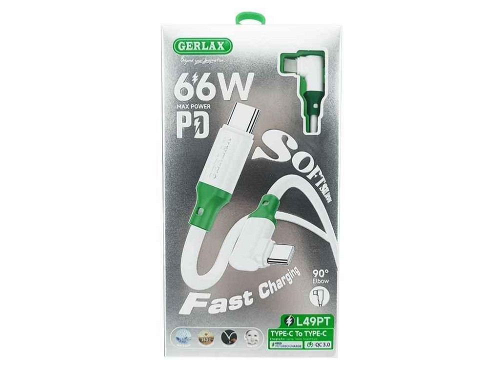 Кабель Type-C - Type-C L49PT 66W/QC3.0 кутовий білий 1м ТМ GERLAX Київ - фото 1