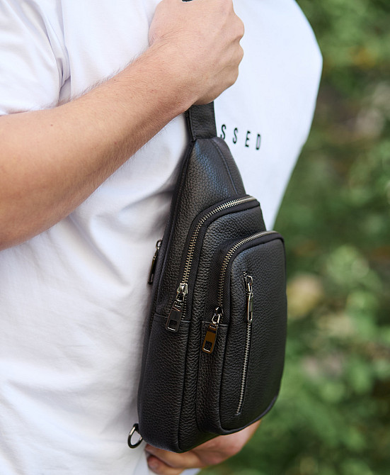 Чорна чоловіча сумка слінг з натуральної шкіри TIDING BAG Київ - фото 8