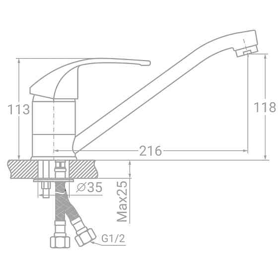 TAU Смеситель s43 Ø40 для кухни гусак прямой 250мм на шпильке TAU SM-2B244C (9843130) Київ