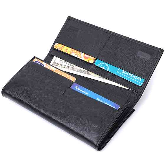 Добротное женское портмоне с карманом для монет из натуральной кожи ST Leather 22691 Черный Киев