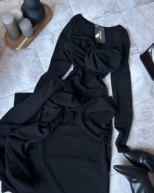 Жіноча стильна романтична сукня крепдайвінг Чорна, 42/44 Одеса - фото 1