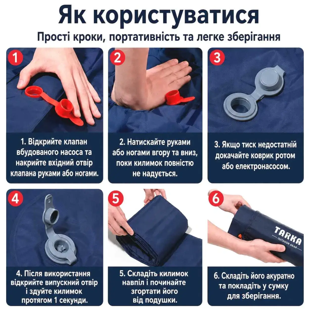 Надувний килимок (каремат, матрац) Tarka 200 х 65 см (розмір L) Зелений Вінниця - фото 7